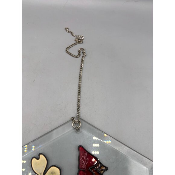 Cardinal Stained Glass Hexagon Sun Catcher With Chain Hanging Display - Picture 3 of 5
